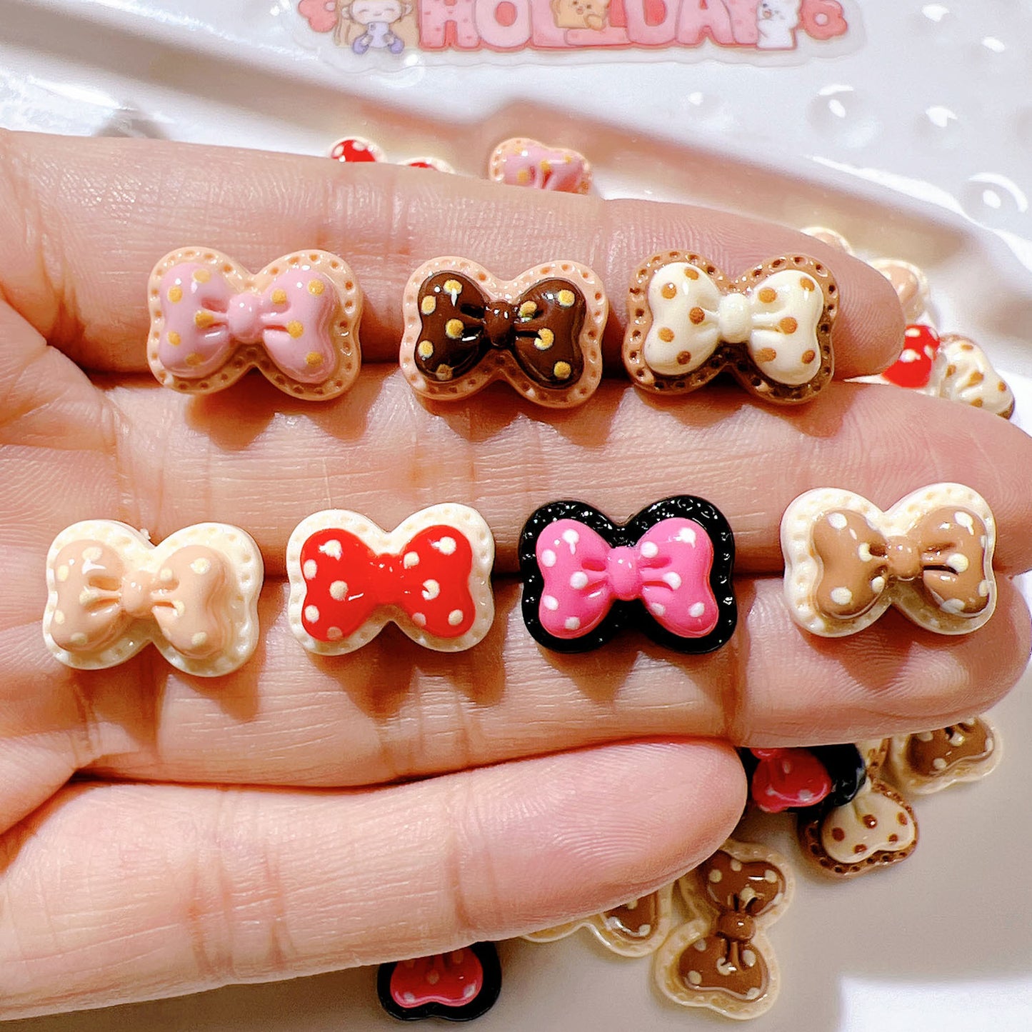 (5pic for 1 Bag) Cutie Mini Double-layer Dot Bow  DIY Resin Charms  (Pack Offline)