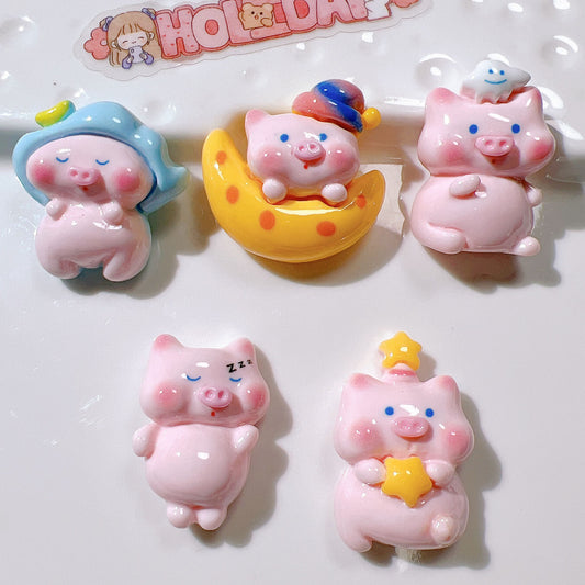 (5pic for 1 Bag)cutie Moon Pig Diy Resin Charms  (Pack Offline)