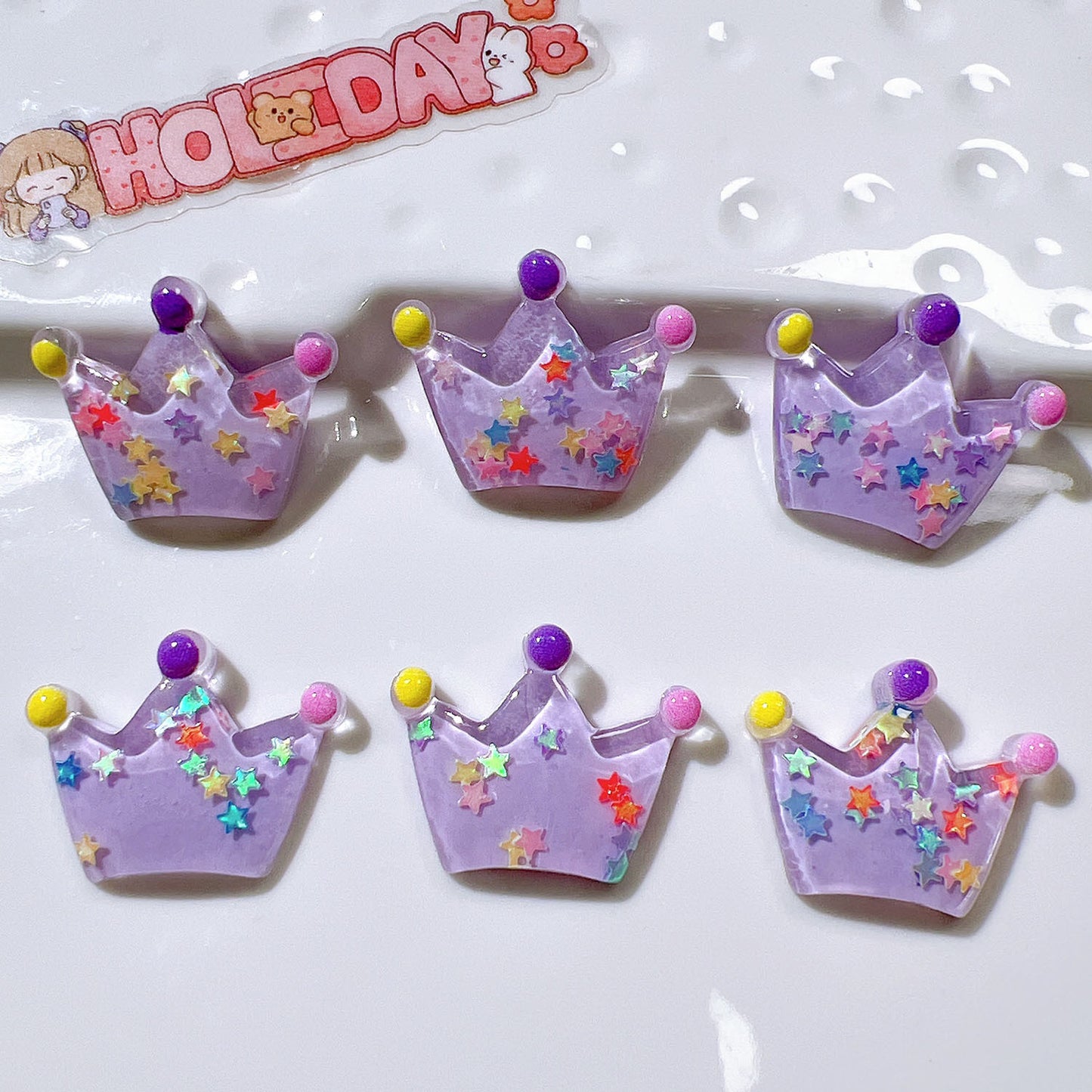 (5pic for 1 Bag) Cutie Transparent Sequins Crown DIY Resin Charms  (Pack Offline)