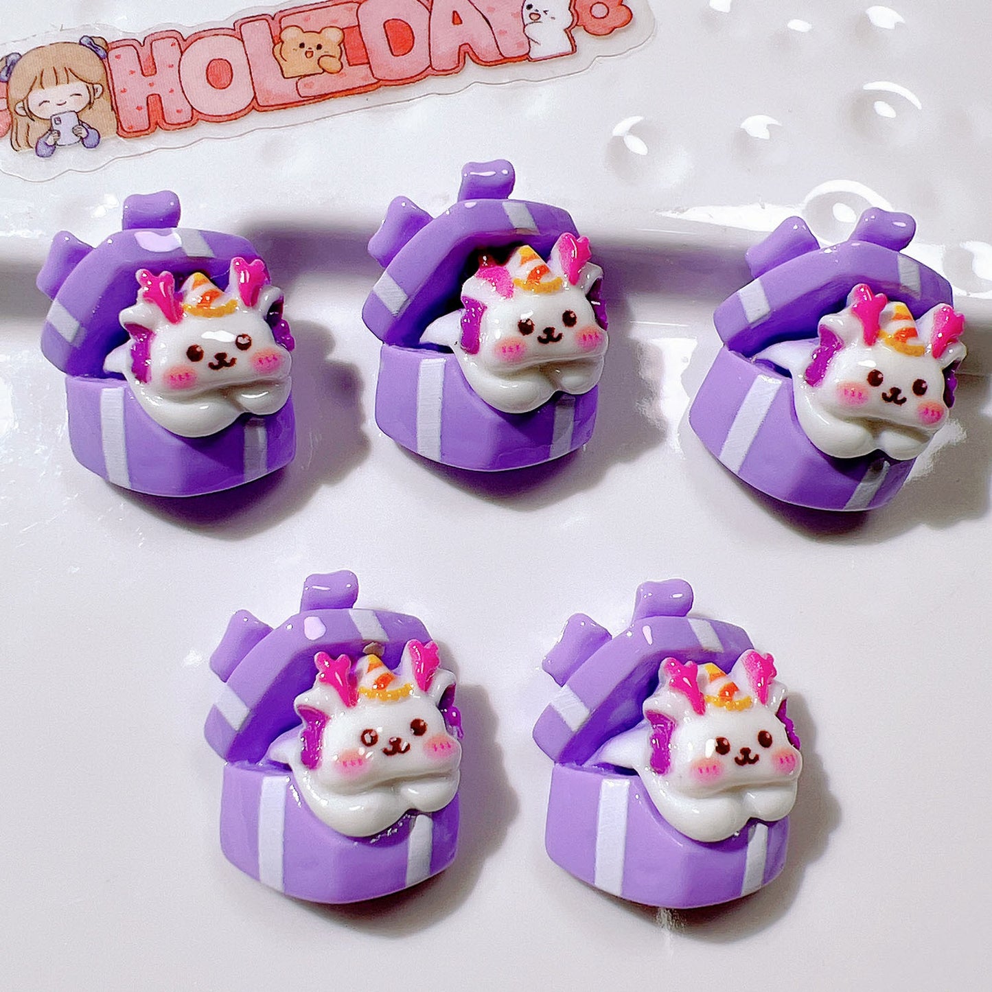 （5pic for 1bag）Cutie Happy Cat Cake Diy Resin Charms （pack Offline）