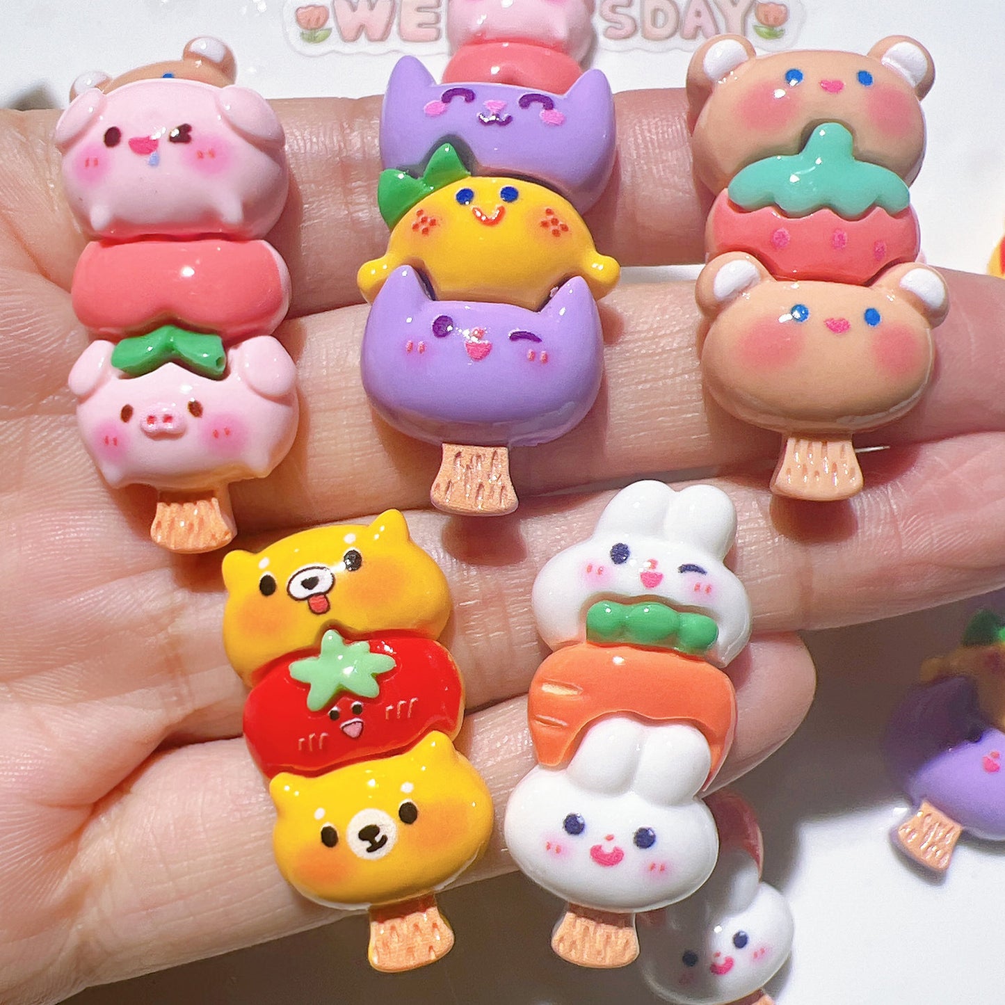 (5pic for 1 Bag) Cutie Cartoon on Sticks String  Diy Resin Charms (Pack Offline)