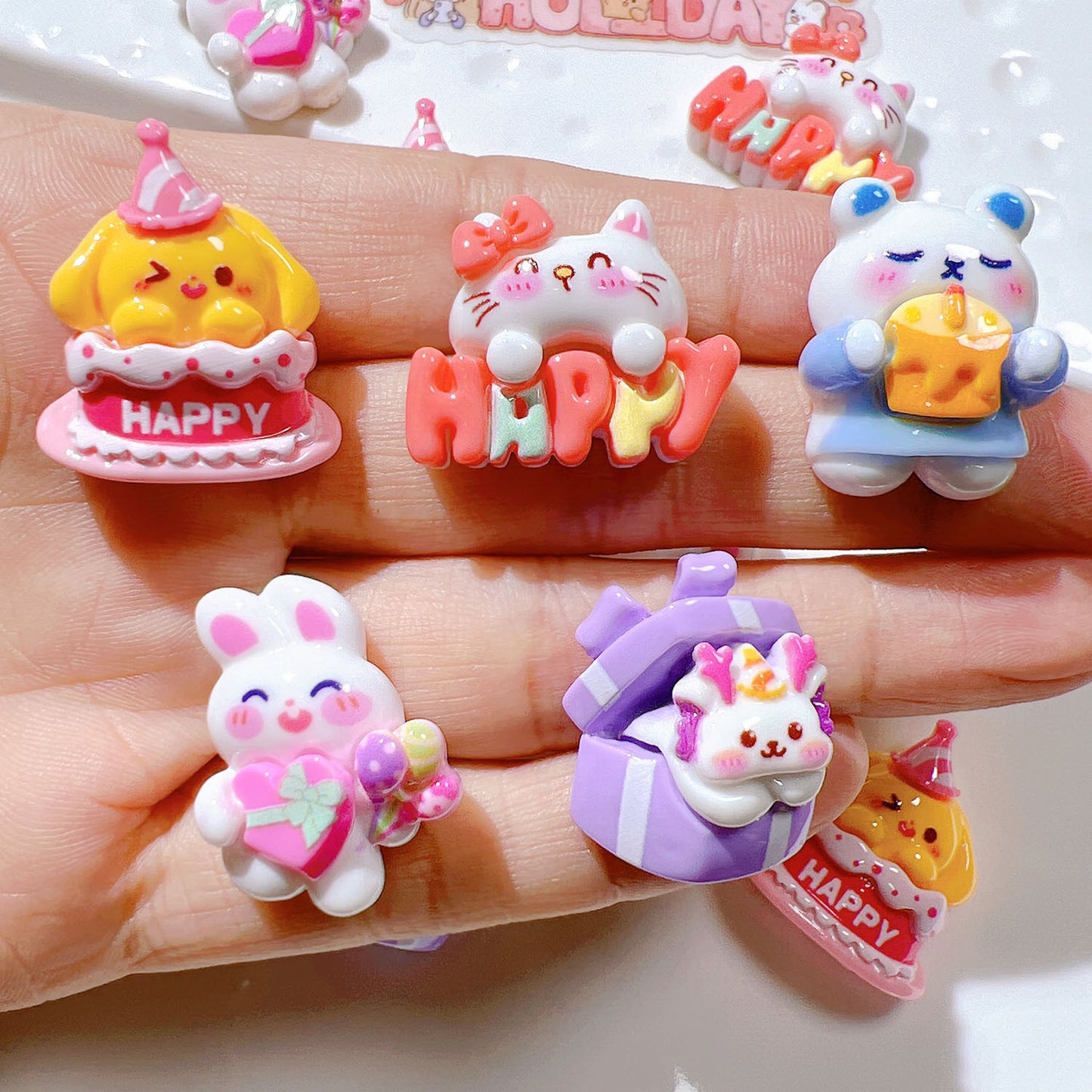 （5pic for 1bag）Cutie Happy Cat Cake Diy Resin Charms （pack Offline）