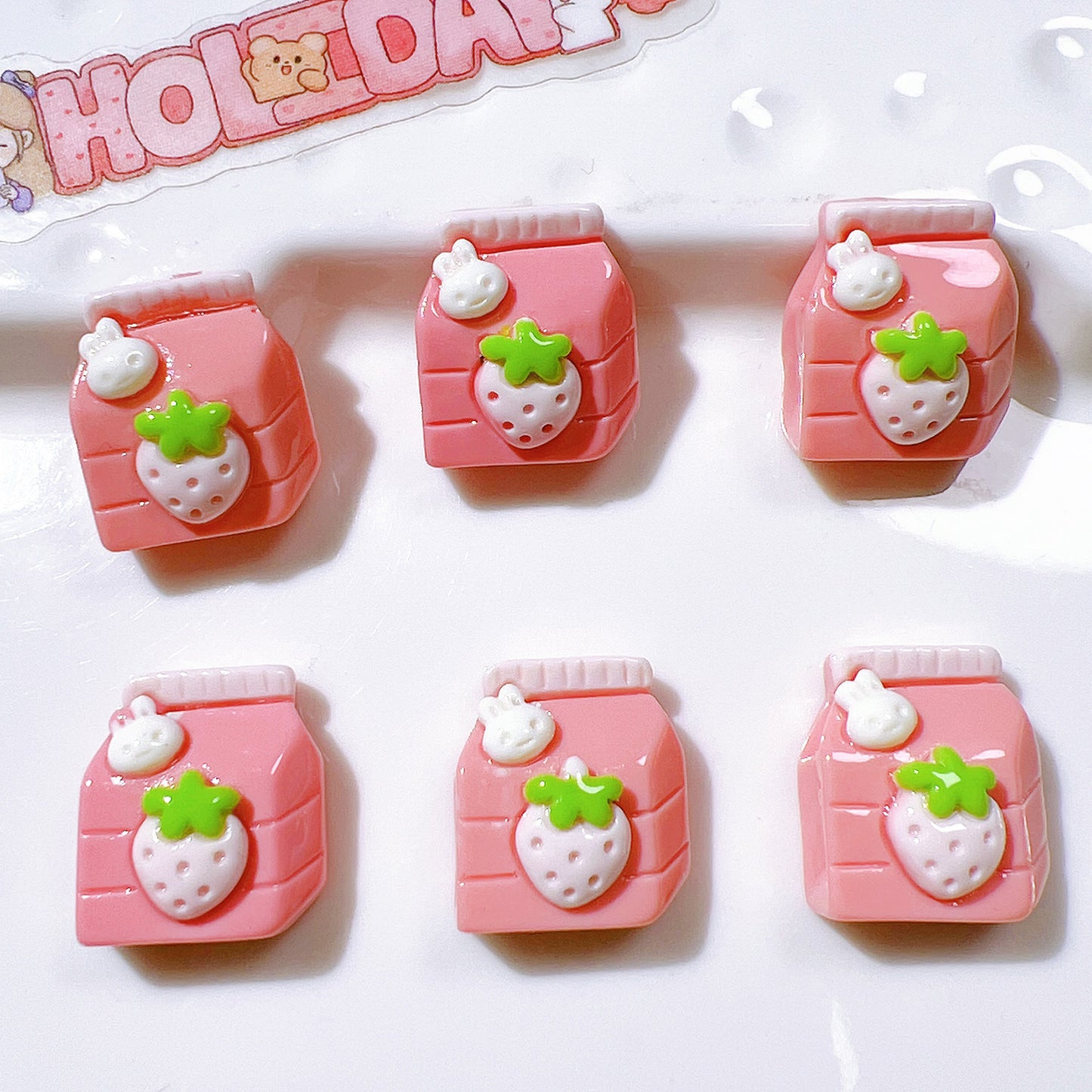 （5pic for1bag）Cutie small strawberry beverage bottle resin charms （pack offline）