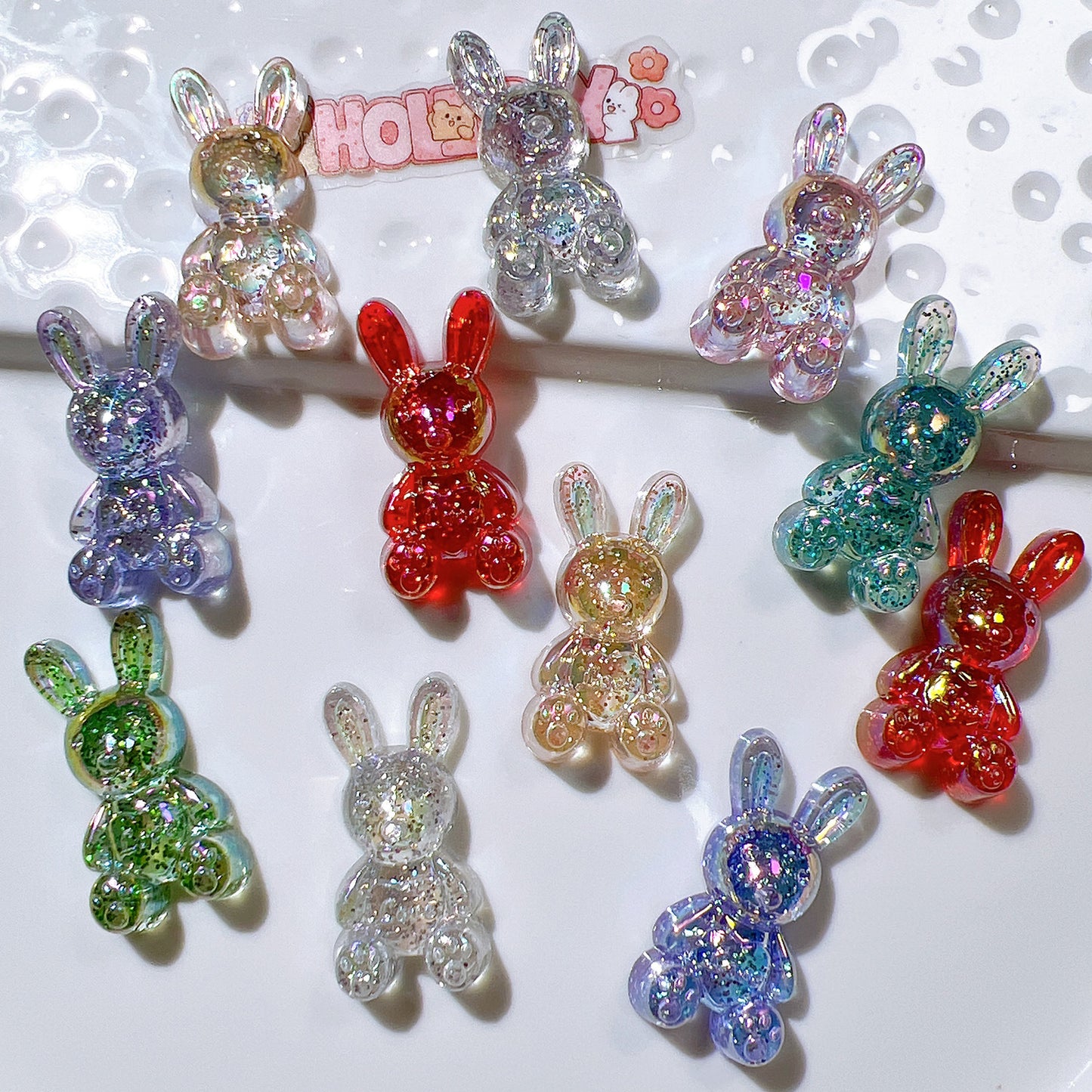 (5pic for 1 Bag) Cute Acrylic Glitter Bunnies Charms  (Pack Offline)