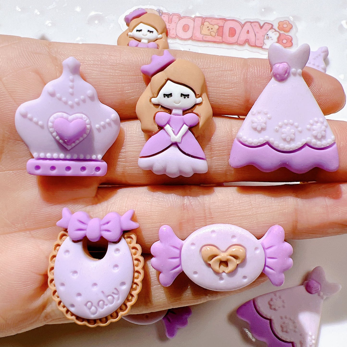 (5pic for 1 Bag) Cute Purple Princess Crown DIY Resin Charms (Pack Offline)