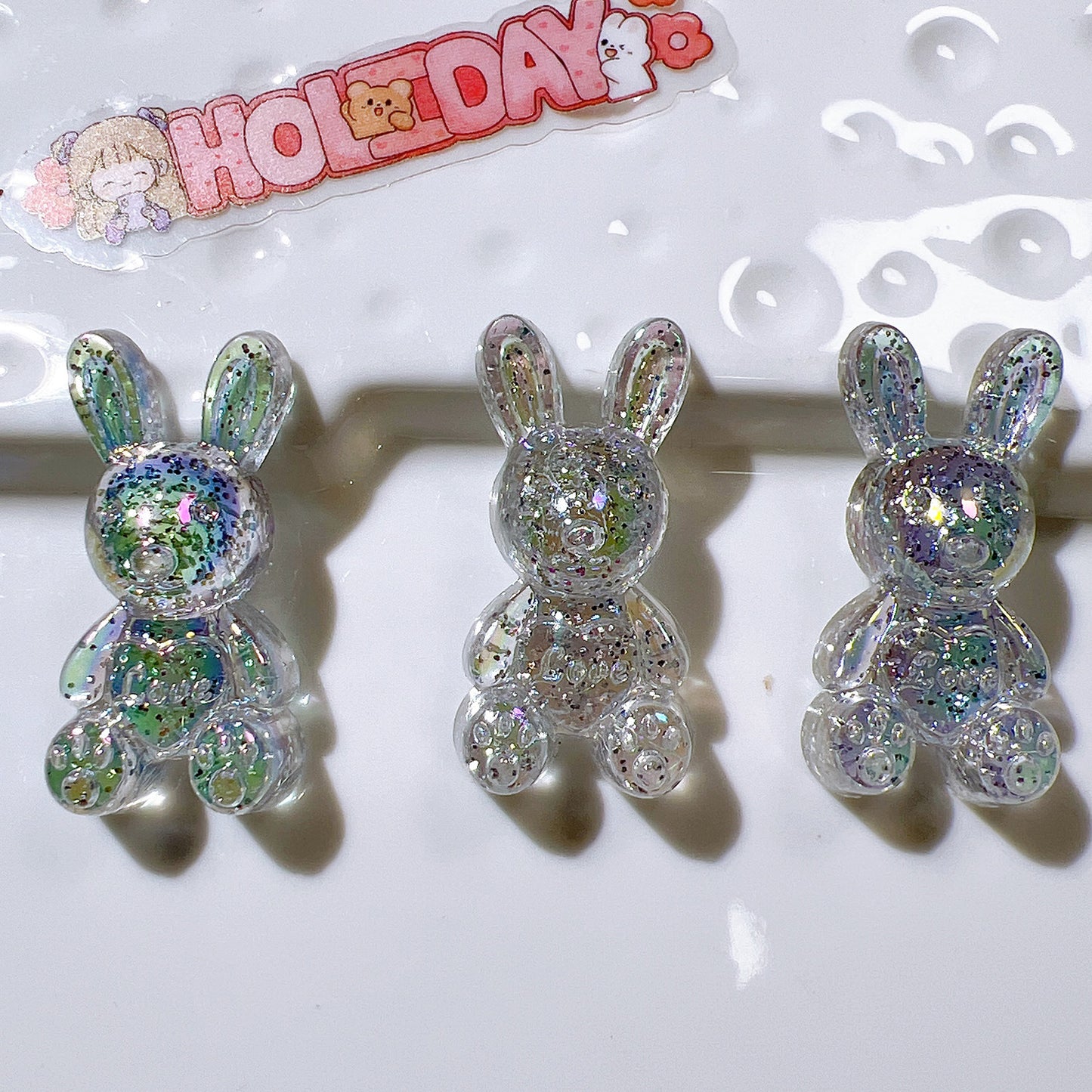 (5pic for 1 Bag) Cute Acrylic Glitter Bunnies Charms  (Pack Offline)