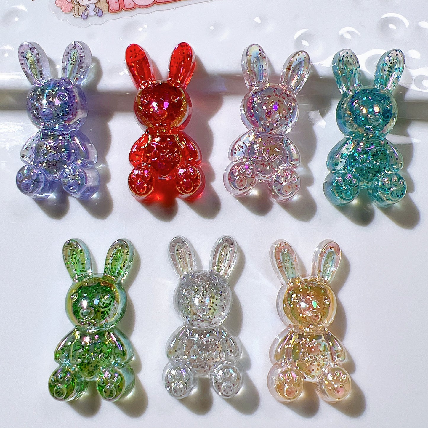 (5pic for 1 Bag) Cute Acrylic Glitter Bunnies Charms  (Pack Offline)