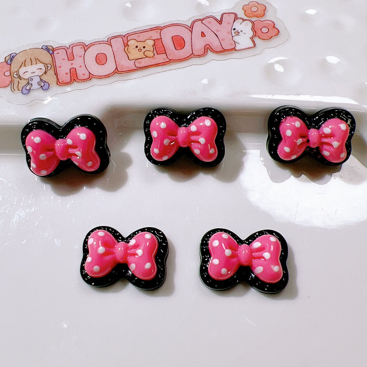 (5pic for 1 Bag) Cutie Mini Double-layer Dot Bow  DIY Resin Charms  (Pack Offline)