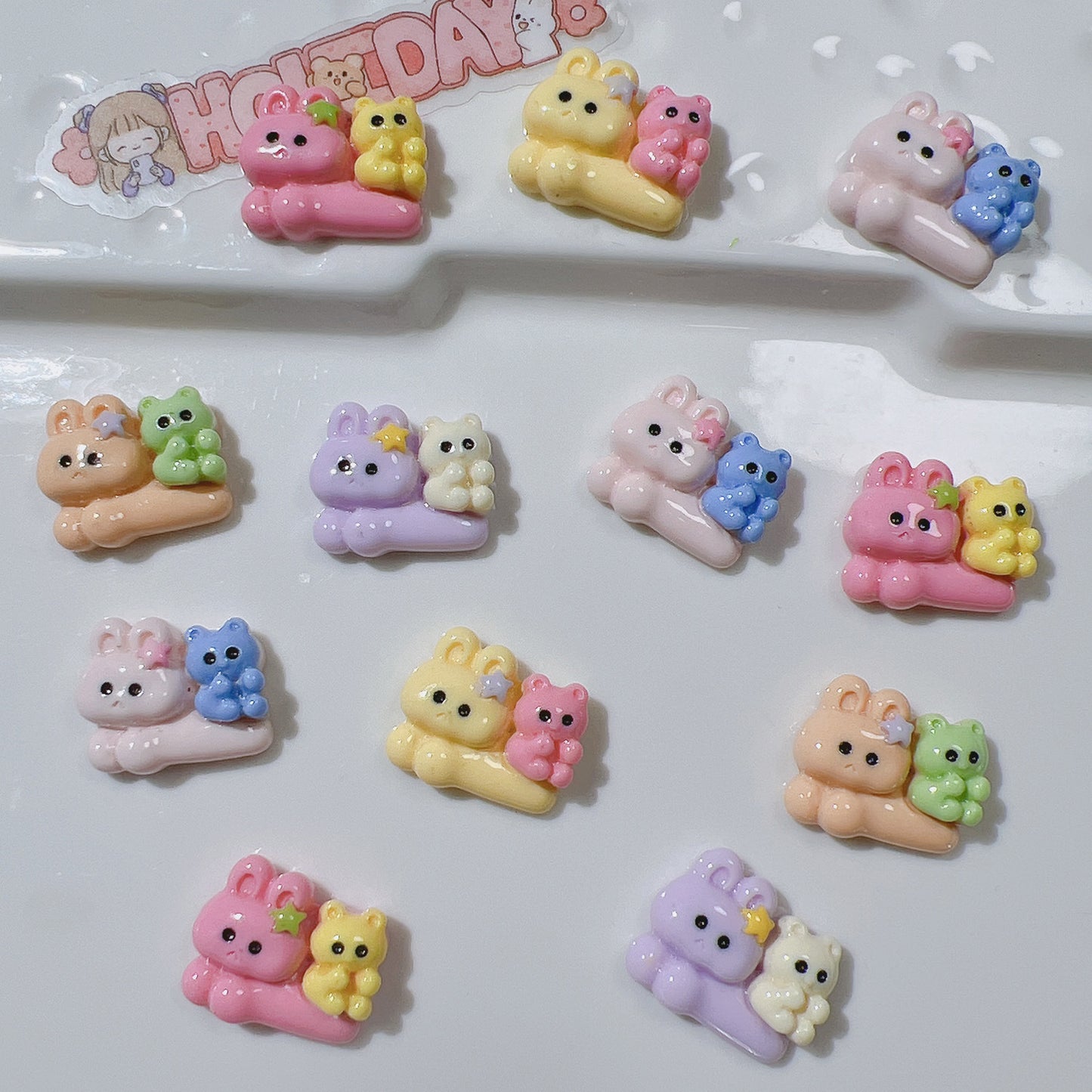 (5 Pic for 1 Bag) Cutie Rabbit Bear  Diy Resin Charms (Pack Offline)